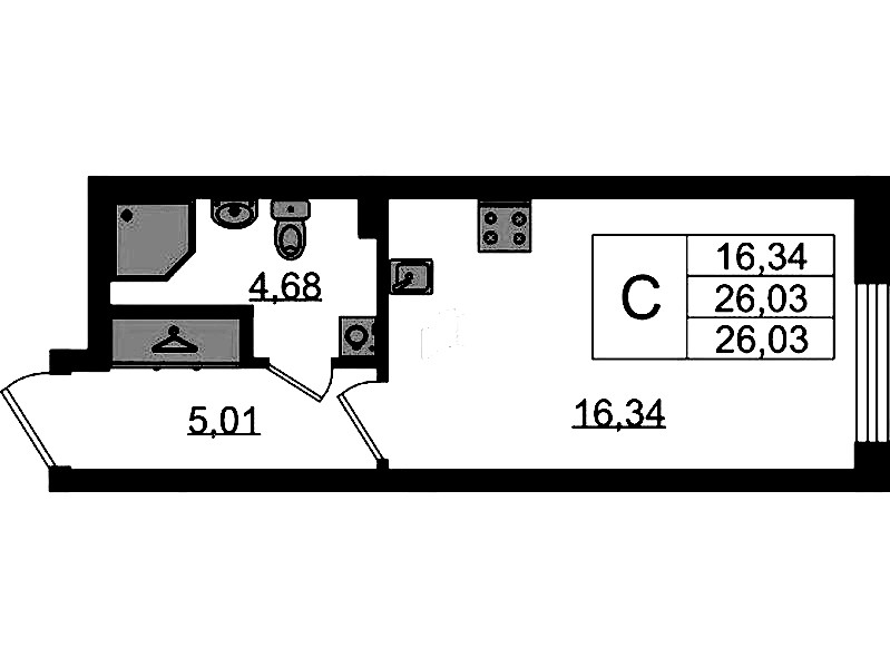 Квартира студия 26.03 м², 1/11 эт., ЖК «VEREN NORT Сертолово»
